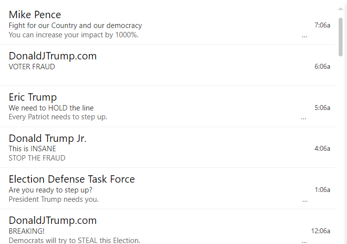 Trump fundraising emails.